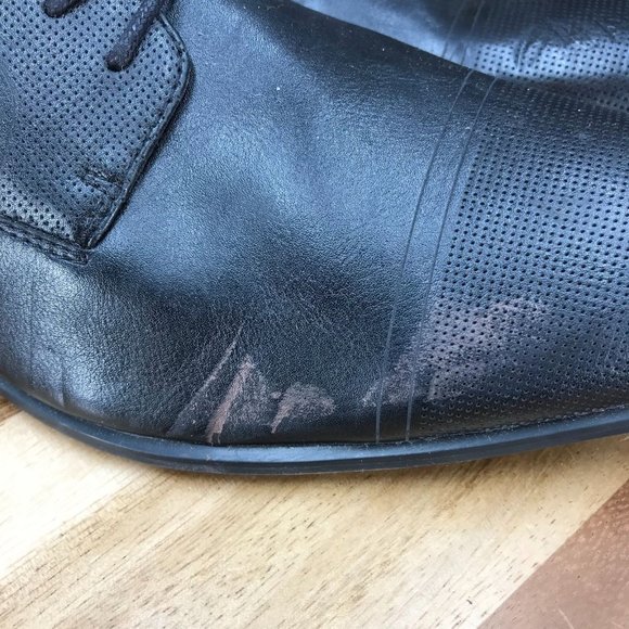 J. Ferrar Black Perforated Faux Leather Oxford Dress Shoes Lace Up Mens Size 9 - Picture 2 of 9